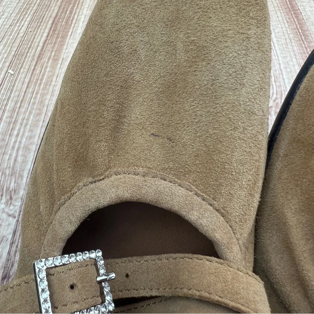 FREE PEOPLE Ballet Flats Size 8.5 Brown Gemini Crystal Mary Jane Square Toe
